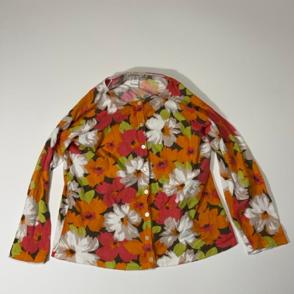 Talbots Floral Print Button Up Cardigan Size M